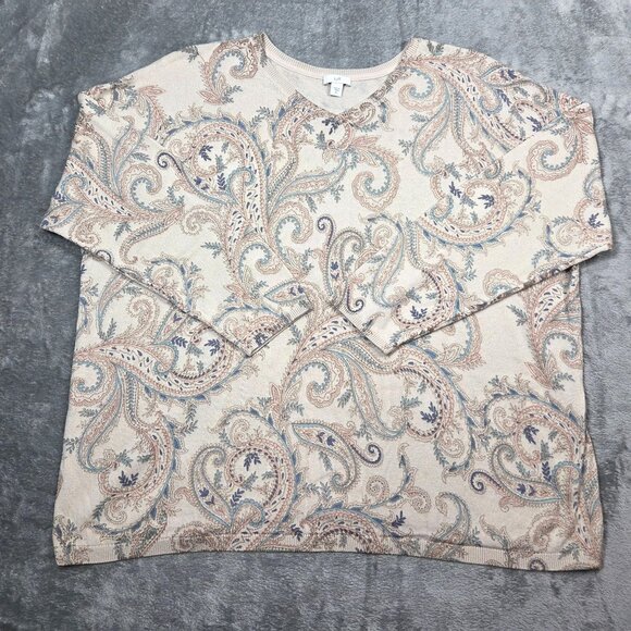 J Jill Sweater Womens XL Cream Paisley Neutral Coastal Casual Beachy Pullover - Picture 1 of 7